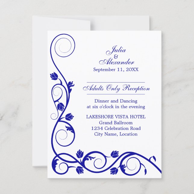 Invitación Elegantes Remolinos de Azul Real Recepción (Anverso)