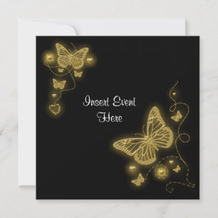 Invitación Elegantes remolinos de mariposa blancos negros dor