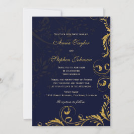 Invitación Elegantes remolinos florales de purpurina dorada f