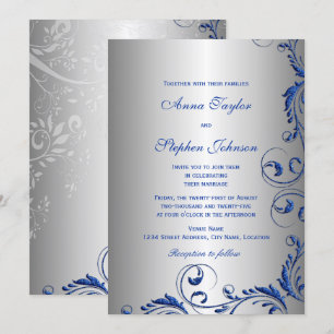 Invitación Elegantes Remolinos Florales de Purpurina Falsa Az