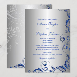 Invitación Elegantes Remolinos Florales de Purpurina Falsa Az