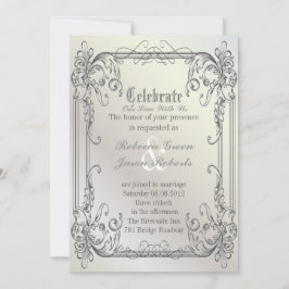 Invitación Elegantes remolinos formales Perla Blanca Boda Vin