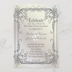 Invitación Elegantes remolinos formales Perla Blanca Boda Vin