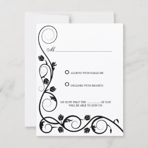 Invitación Elegantes Remolinos Negros y Blancos RSVP / Respon