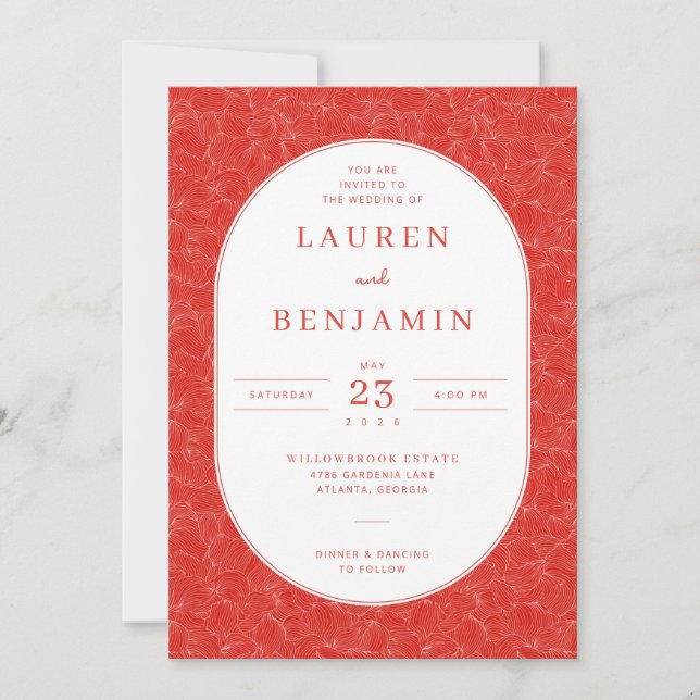 Invitación Elegantes Remolinos Rojos (Anverso)