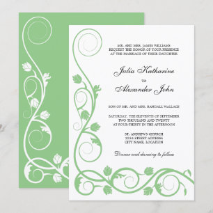 Invitación Elegantes remolinos verdes y blancos de salvia