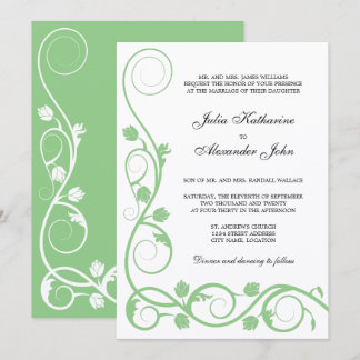 Invitación Elegantes remolinos verdes y blancos de salvia