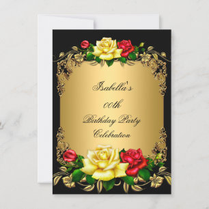 Invitación Elegantes Rosas Amarillas Rojas Doradas Fiesta de