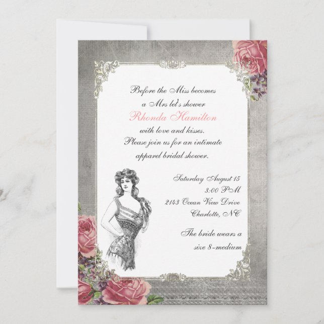 Invitación Elegantes Rosas antiguos duchas de novias (Anverso)