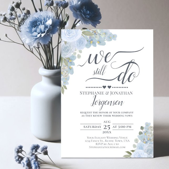 Invitación Elegantes Rosas azul turbio que aún prometemos ren (Subido por el creador)