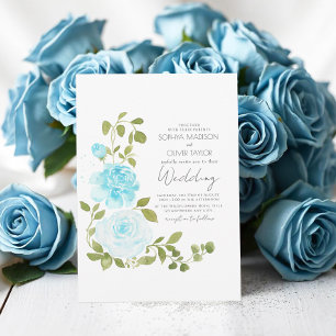 Invitación Elegantes Rosas Azules Azules Florales Botánicos