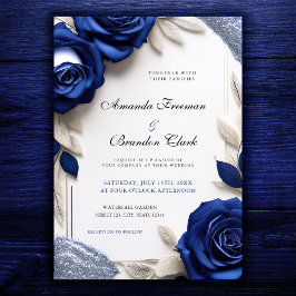 Invitación Elegantes Rosas azules de la marina y Boda Purpuri