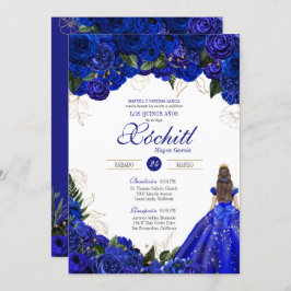 Invitación Elegantes Rosas Azules Floral Quinceañera Invita
