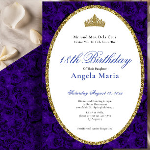 Invitación Elegantes Rosas Azules Florales Debut Cumpleaños 1