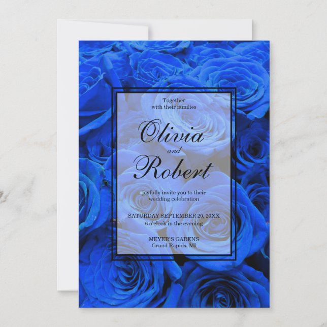 Invitación Elegantes rosas azules flores azules florales azul (Anverso)