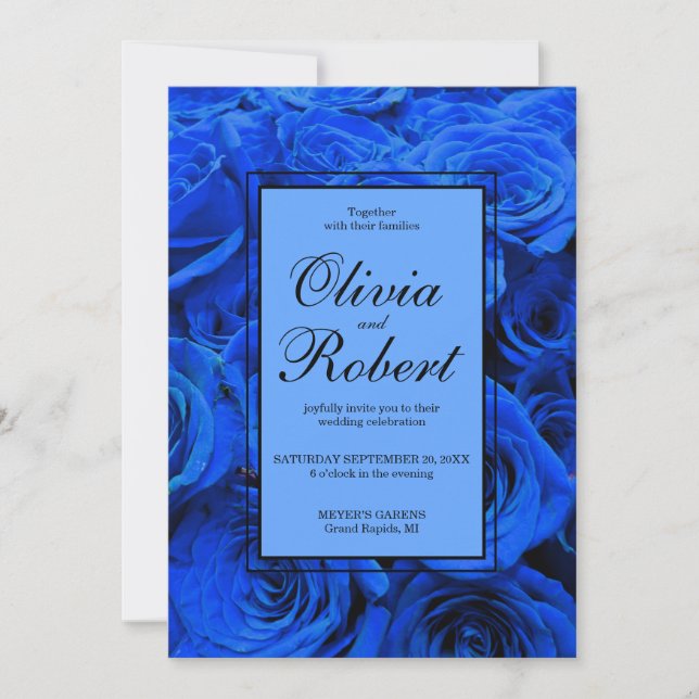 Invitación Elegantes rosas azules flores azules florales azul (Anverso)