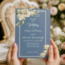 Invitación Elegantes Rosas Blancas Azules Polvorientas,floral