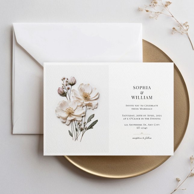 Invitación Elegantes rosas blancas Bodas horizontales de esti (Subido por el creador)