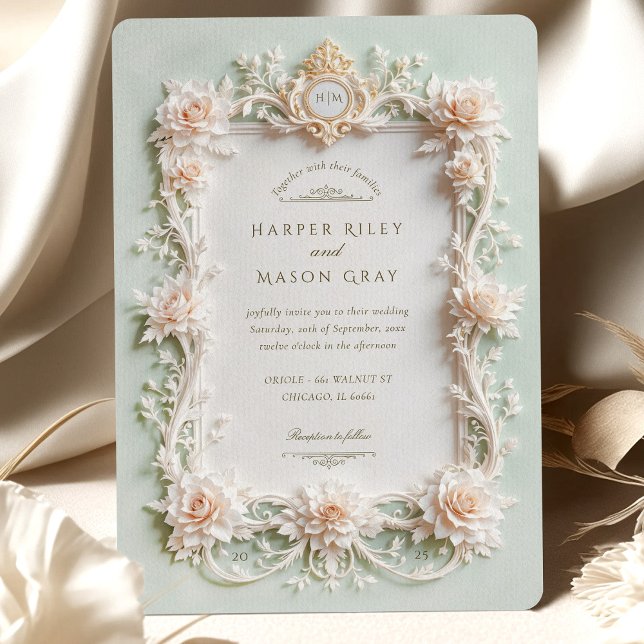 Invitación Elegantes rosas blancas con falso oro (Subido por el creador)