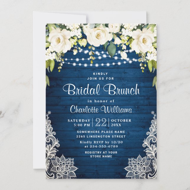 Invitación Elegantes rosas blancas dan lugar a un brunch de n (Anverso)