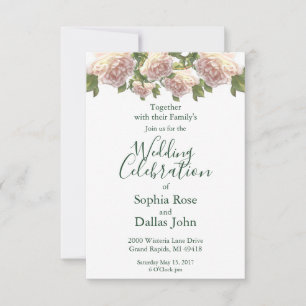 Invitación Elegantes rosas blancas de color rosa
