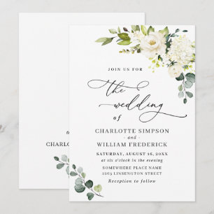 Invitación Elegantes Rosas Blancas De Eucalipto Verde Cuña De