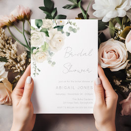 Invitación Elegantes Rosas Blancas Divinas Y Ducha Bridal Sag