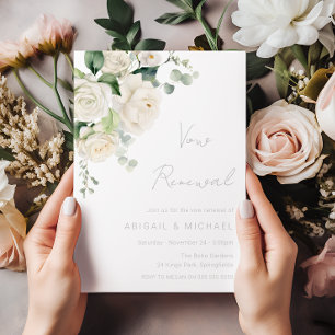 Invitación Elegantes Rosas Blancas Divinas y Renovación de Vo