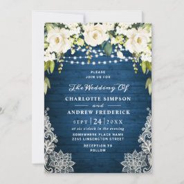 Invitación Elegantes rosas blancas encajan a Boda de madera r