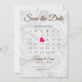 Invitación Elegantes Rosas Blancas Guardar Fecha Calendario B