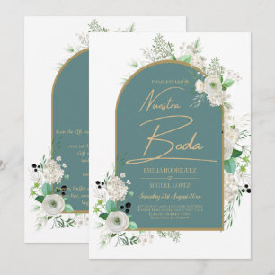 Invitación Elegantes rosas blancas Nuestra Boda Boda Española