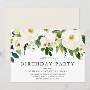 Invitación Elegantes rosas blancas todos los años fiesta de c
