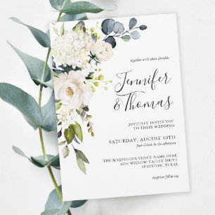 Invitación Elegantes rosas blancas y Boda floral de Hydrangea