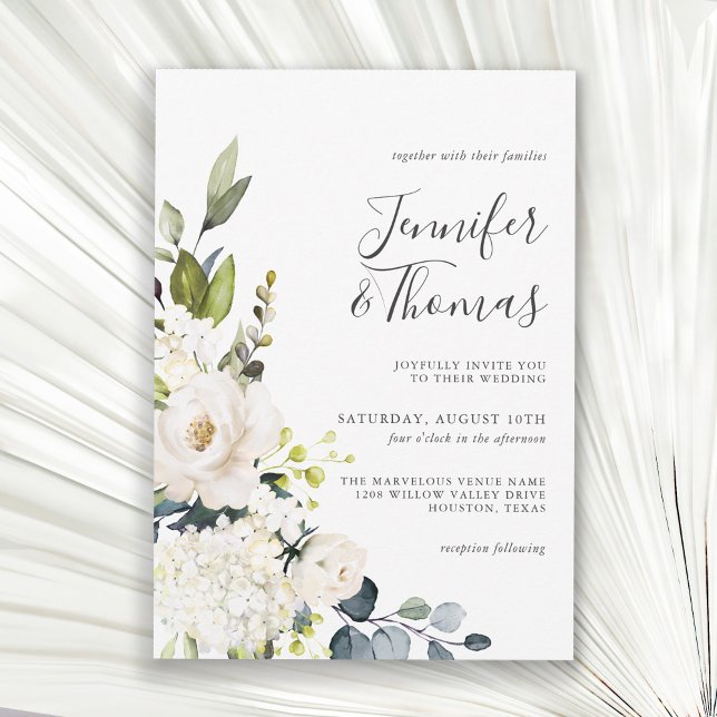 Invitación Elegantes rosas blancas y Boda floral de Hydrangea (Subido por el creador)