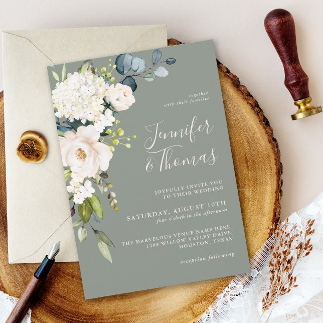 Invitación Elegantes rosas blancas y Boda floral de Hydrangea (Subido por el creador)
