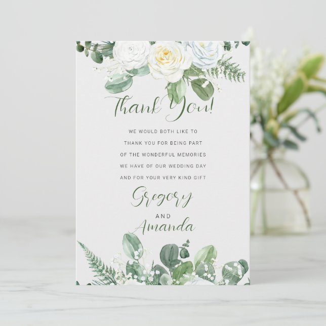 Invitación Elegantes rosas blancas y vegetación (Anverso de pie)