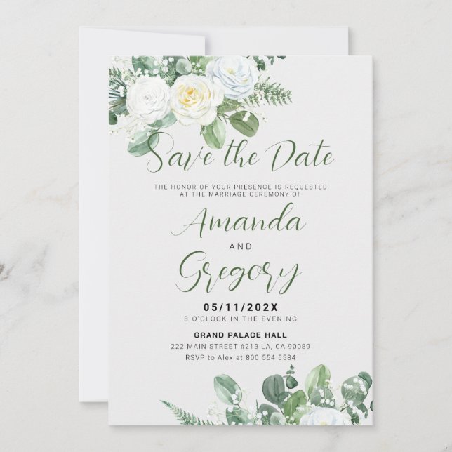 Invitación Elegantes rosas blancas y verde para guardar la fe (Anverso)