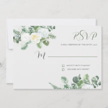 Elegantes rosas blancas y verde RSVP