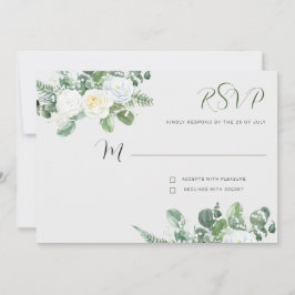 Invitación Elegantes rosas blancas y verde RSVP