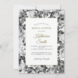 Invitación Elegantes Rosas blancos negros ducha de novia
