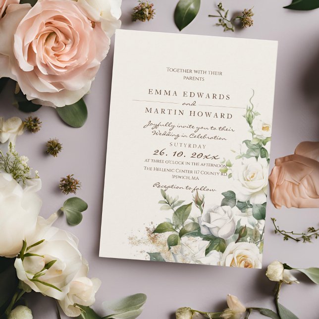 Invitación Elegantes Rosas Boda Beige Floral (Subido por el creador)