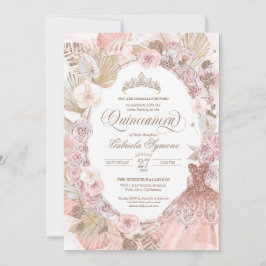 Invitación Elegantes Rosas Boho Pink Dried Floral Quinceanera