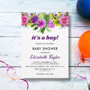 Invitación Elegantes Rosas botánicos Floral Boy Baby Shower