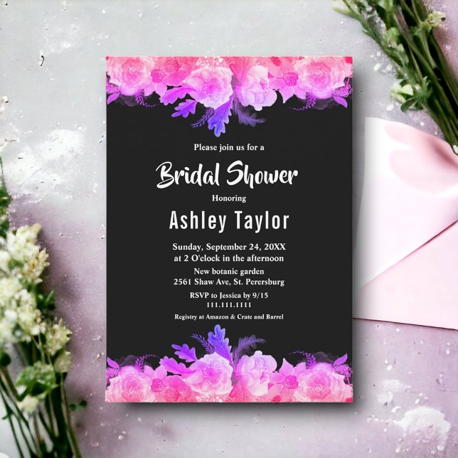 Invitación Elegantes Rosas brillantes Neon Floral Bridal Show (Subido por el creador)