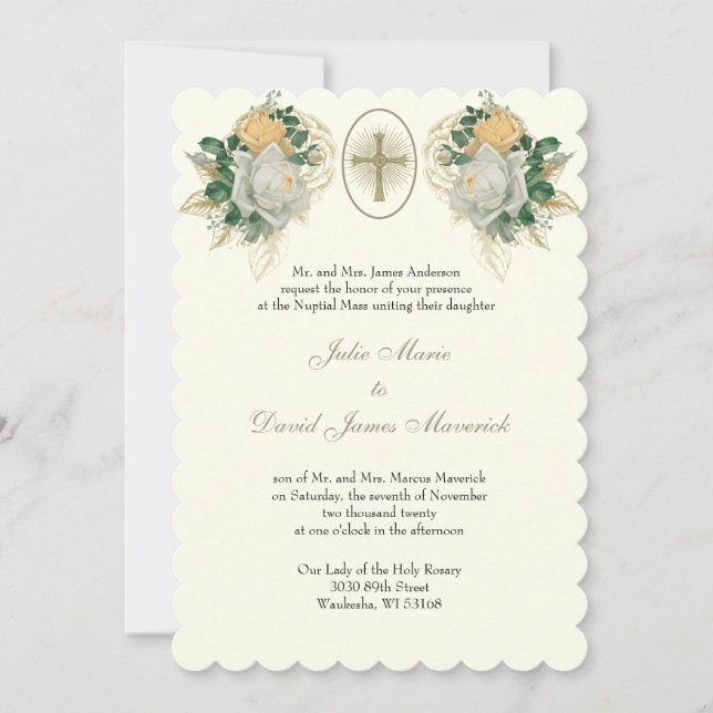 Invitación Elegantes Rosas católicos Boda y recepción (Anverso)