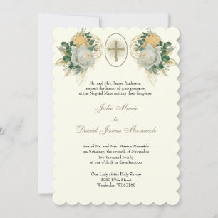Invitación Elegantes Rosas católicos Boda y recepción