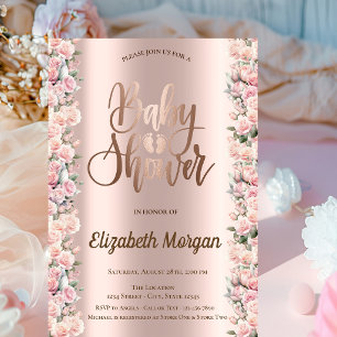 Invitación Elegantes Rosas Chic Rosa Dorado Baby Shower