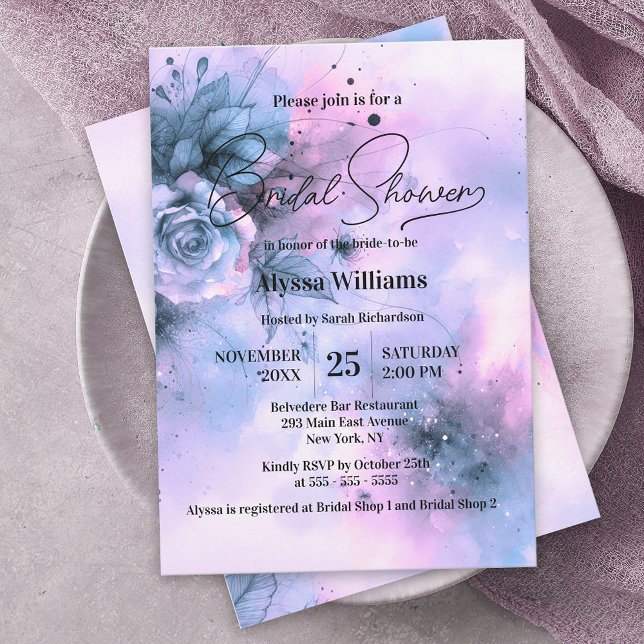 Invitación Elegantes Rosas color azul púrpura  ducha de novia (Subido por el creador)