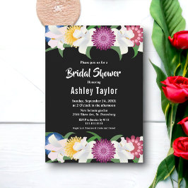 Invitación Elegantes Rosas coloridos Black Floral Bridal Show