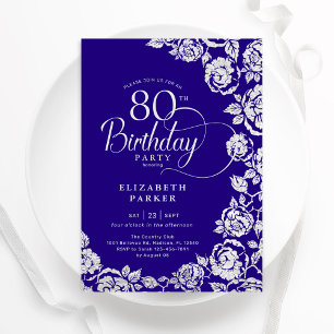 Invitación Elegantes Rosas de 80 años de Purple Silver